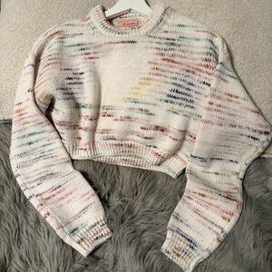 Urban Outfitters White Cropped Speckled Crewneck Sweater